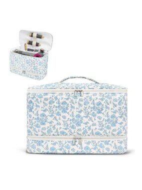 Double Layer Hair Tool Travel Bag Quilted Floral Case